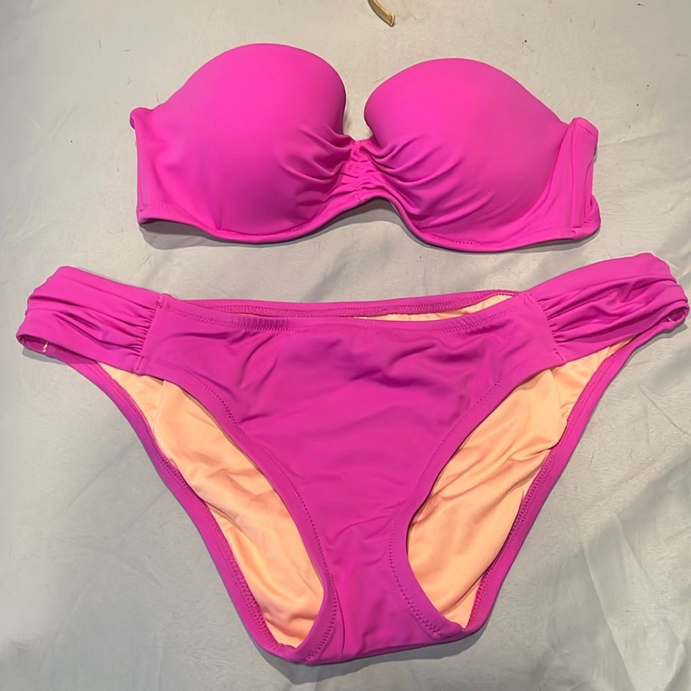 Victoria’s Secret Hot Pink/Fuschia Bikini top is 36B Bottom is L